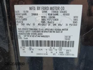 2010 Ford F-150 XL с VIN 1FTFX1EV7AFA62221, выставлен на аукционе Copart как лот 53994085 с пробегом 207 937 миль миль и Чистый • Clean title. История ставок и продаж доступна на DreamBid. Изображение 13.