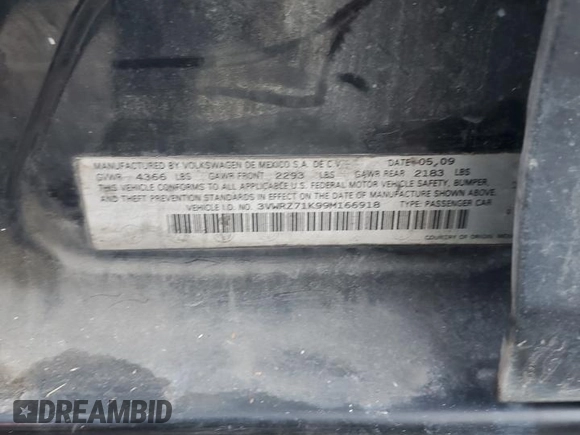 2009 Volkswagen Jetta SE z VIN 3VWRZ71K99M166918, wystawiony jako Copart lot #55511655 z przebiegiem 212 200 mil mil oraz Szkoda całkowita • Salvage title. Historia ofert i sprzedaży dostępna na DreamBid. Obrazek 12.