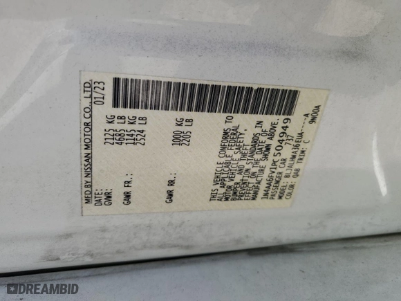 2023 Nissan Maxima Platinum with VIN 1N4AA6FV1PC504949, listed as a Copart auction lot 74627644 with 70,215 mi miles and Salvage Title. Bid and sale history available at carsss.com. Image 14.