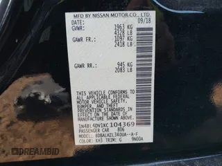 2019 Nissan Altima 2.5 SV with VIN 1N4BL4DV1KC104369, listed as a IAAI auction lot 41432549 with 40,542 mi miles. Bid and sale history available at carsss.com. Image 9.