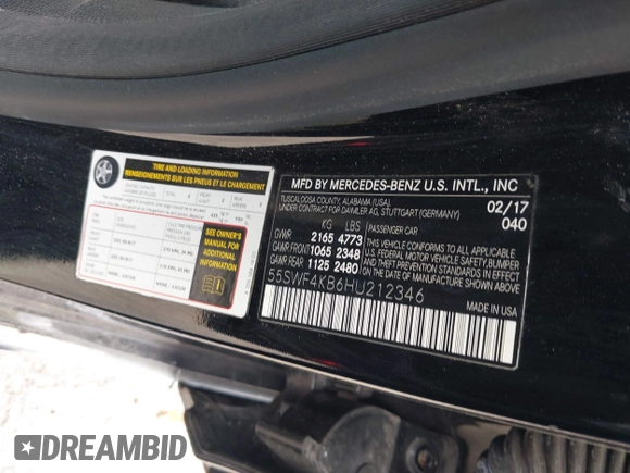 2017 Mercedes-Benz C 300 with VIN 55SWF4KB6HU212346, listed as a IAAI auction lot 42011013 with 62,332 mi miles and . Bid and sale history available at carsss.com. Image 9.