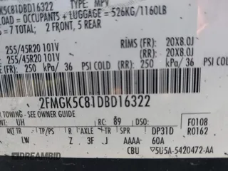 2013 Ford Flex SEL z VIN 2FMGK5C81DBD16322, wystawiony jako IAAI lot #42217080 z przebiegiem 212 882 mil mil oraz . Historia ofert i sprzedaży dostępna na DreamBid. Obrazek 9.