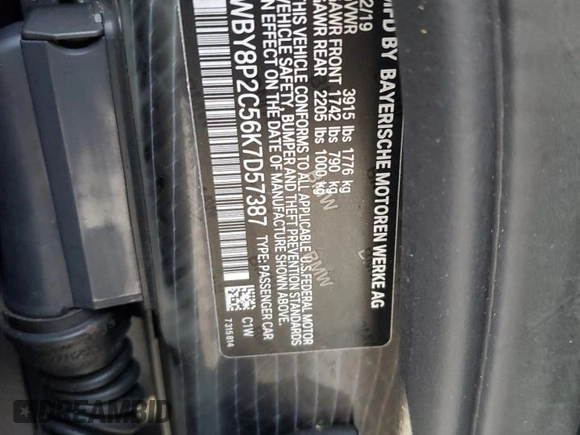 2019 BMW i3 with VIN WBY8P2C56K7D57387, listed as a Copart auction lot 86383904 with 18,783 mi miles and Salvage Title. Bid and sale history available at carsss.com. Image 12.