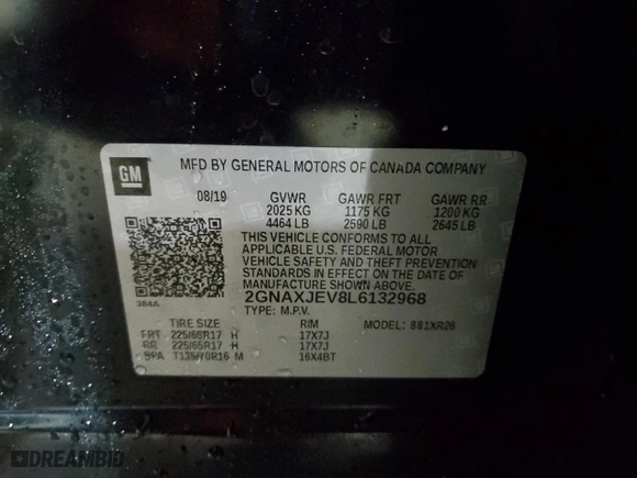 2020 Chevrolet Equinox LT with VIN 2GNAXJEV8L6132968, listed as a Copart auction lot 82794944 with 46,730 mi miles and Non Repairable. Bid and sale history available at carsss.com. Image 15.