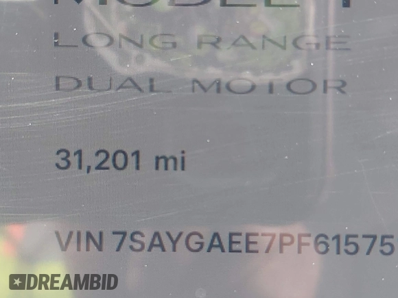 2023 Tesla Model Y Long Range with VIN 7SAYGAEE7PF615751, listed as a IAAI auction lot 42297819 with 31,201 mi miles and . Bid and sale history available at DreamBid. Image 16.