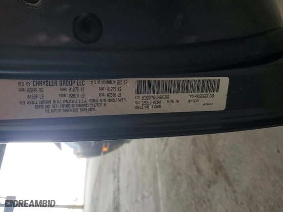 2013 Dodge Challenger SXT with VIN 2C3CDYAG1DH607266, listed as a Copart auction lot 50801405 with 165,177 mi miles and Salvage Title. Bid and sale history available at carsss.com. Image 12.