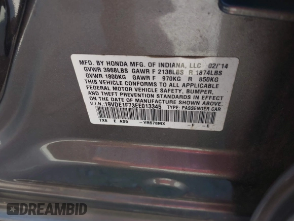 2014 Acura ILX Technology with VIN 19VDE1F73EE013345, listed as a IAAI auction lot 40193022 with 102,265 mi miles and . Bid and sale history available at DreamBid. Image 9.
