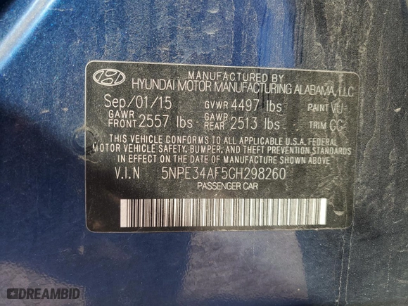 2016 Hyundai Sonata 2.4L Sport with VIN 5NPE34AF5GH298260, listed as a Copart auction lot 49676255 with 153,242 mi miles and Clean Title. Bid and sale history available at carsss.com. Image 12.