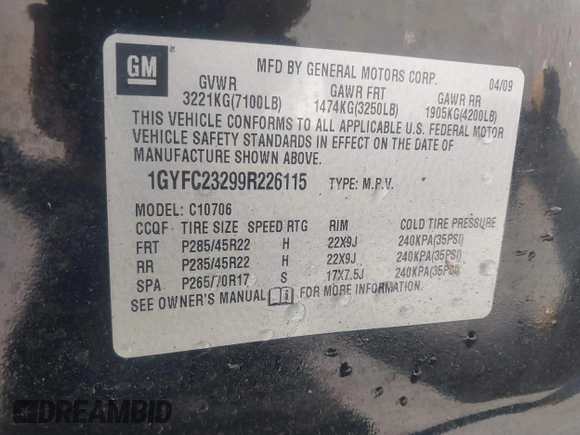 2009 Cadillac Escalade z VIN 1GYFC23299R226115, wystawiony jako IAAI lot #41563489 z przebiegiem 201 924 mil mil oraz . Historia ofert i sprzedaży dostępna na DreamBid. Obrazek 9.