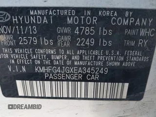 2014 Hyundai Azera with VIN KMHFG4JGXEA345249, listed as a IAAI auction lot 42118221 with 66,567 mi miles and . Bid and sale history available at carsss.com. Image 9.