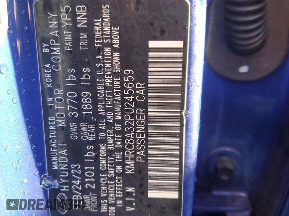 2023 Hyundai Venue Limited with VIN KMHRC8A32PU245659, listed as a Copart auction lot 48471975 with Not Provided miles and Salvage Title. Bid and sale history available at DreamBid. Image 13.