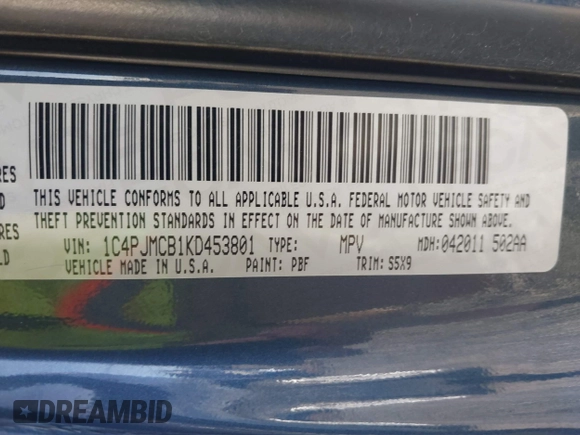 2019 Jeep Cherokee Latitude with VIN 1C4PJMCB1KD453801, listed as a IAAI auction lot 41663957 with 85,062 mi miles. Bid and sale history available at carsss.com. Image 9.