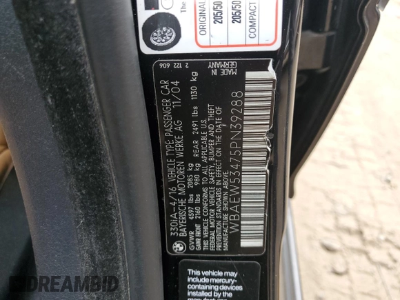 2005 BMW 3 Series 330xi with VIN WBAEW53475PN39288, listed as a Copart auction lot 72015064 with 134,985 mi miles and Clean Title. Bid and sale history available at DreamBid. Image 12.