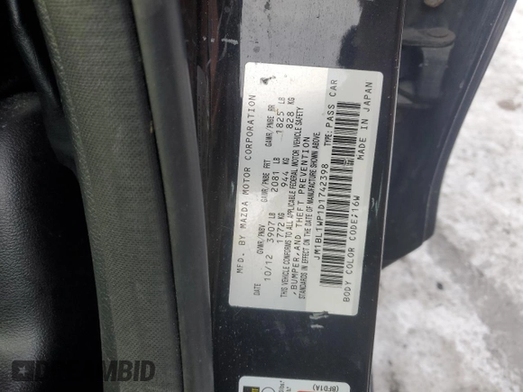 2013 Mazda 3 i Grand Touring with VIN JM1BL1WP1D1742398, listed as a Copart auction lot 42011345 with 84,863 mi miles and Salvage Title. Bid and sale history available at carsss.com. Image 14.