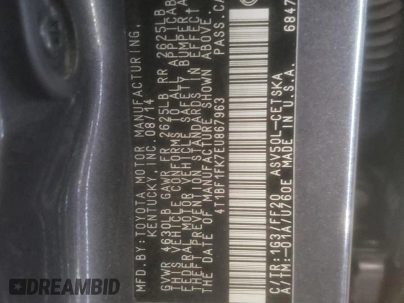 2014 Toyota Camry L with VIN 4T1BF1FK7EU867963, listed as a Copart auction lot 88813865 with 116,871 mi miles and Salvage Title. Bid and sale history available at carsss.com. Image 12.