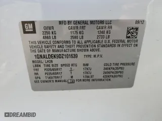 2013 Chevrolet Equinox LT with VIN 1GNALDEK9DZ101639, listed as a Copart auction lot 47767875 with 138,227 mi miles and Salvage Title. Bid and sale history available at carsss.com. Image 12.