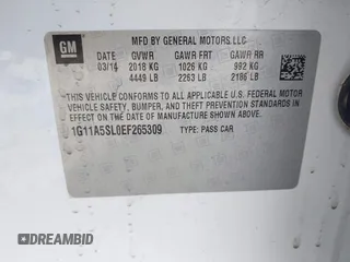 2014 Chevrolet Malibu LS with VIN 1G11A5SL0EF265309, listed as a IAAI auction lot 41998283 with 128,999 mi miles and . Bid and sale history available at DreamBid. Image 9.