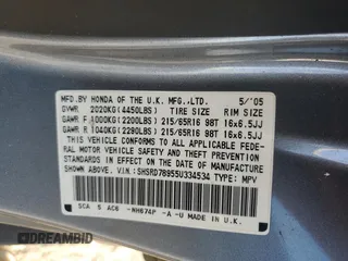 2005 Honda CR-V EX SE with VIN SHSRD78955U334534, listed as a Copart auction lot 46624465 with 160,871 mi miles and Salvage Title. Bid and sale history available at carsss.com. Image 14.