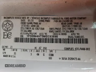 2021 Ford F-450 XLT с VIN 1FD0W4HT5MEC63898, выставлен на аукционе Copart как лот 54761805 с пробегом 24 968 миль миль и Списание • Salvage title. История ставок и продаж доступна на DreamBid. Изображение 13.