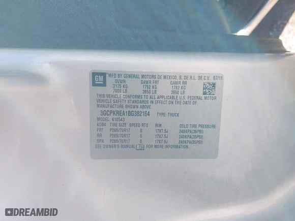 2011 Chevrolet Silverado 1500 LS with VIN 3GCPKREA1BG382164, listed as a IAAI auction lot 41785414 with 251,542 mi miles. Bid and sale history available at carsss.com. Image 9.