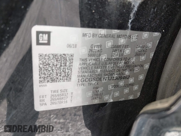 2018 Chevrolet Colorado 2WD Z71 with VIN 1GCGSDEN3J1309462, listed as a IAAI auction lot 42632940 with 85,886 mi miles and . Bid and sale history available at DreamBid. Image 9.