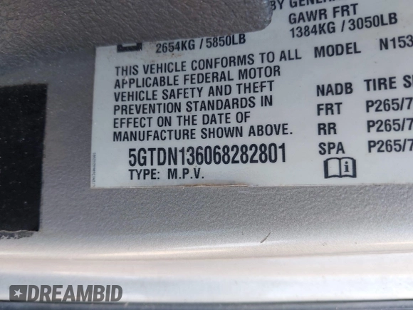 2006 Hummer H3 with VIN 5GTDN136068282801, listed as a IAAI auction lot 41843432 with 169,856 mi miles. Bid and sale history available at carsss.com. Image 9.