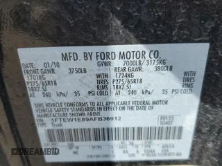 2010 Ford F-150 XL with VIN 1FTEW1E89AFB36912, listed as a Copart auction lot 59979485 with 99,476 mi miles and Salvage title. Bid and sale history available at DreamBid. Image 12.