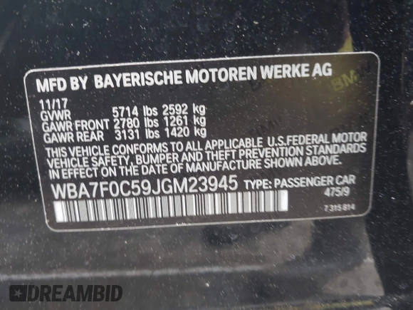 2018 BMW 7 Series 750i z VIN WBA7F0C59JGM23945, wystawiony jako IAAI lot #42236737 z przebiegiem 65 576 mil mil oraz . Historia ofert i sprzedaży dostępna na DreamBid. Obrazek 9.