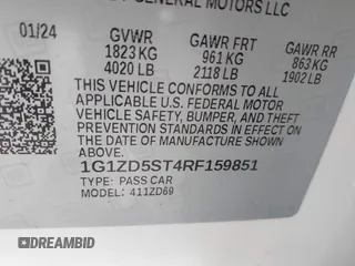 2024 Chevrolet Malibu LT with VIN 1G1ZD5ST4RF159851, listed as a IAAI auction lot 42121488 with 35,973 mi miles and . Bid and sale history available at DreamBid. Image 9.