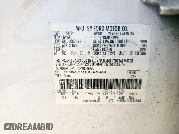 2013 Ford Explorer XLT z VIN 1FM5K7D84DGA30460, wystawiony jako Copart lot #57498645 z przebiegiem 190 790 mil mil oraz Szkoda całkowita • Salvage title. Historia ofert i sprzedaży dostępna na DreamBid. Obrazek 14.