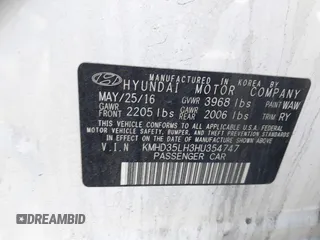 2017 Hyundai Elantra с VIN KMHD35LH3HU354747, выставлен на аукционе IAAI как лот 41763448 с пробегом 94 640 миль миль и . История ставок и продаж доступна на DreamBid. Изображение 9.