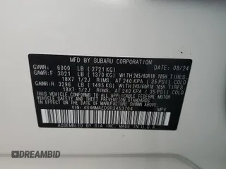2024 Subaru Ascent Premium with VIN 4S4WMAED9R3453704, listed as a Copart auction lot 43779325 with 3,712 mi miles and Salvage title. Bid and sale history available at DreamBid. Image 14.