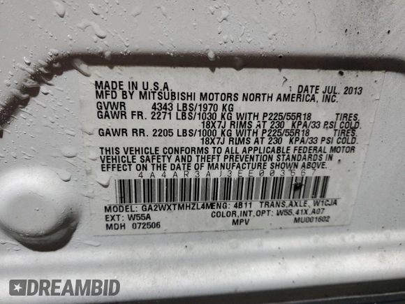 2014 Mitsubishi Outlander Sport ES with VIN 4A4AR3AU3EE003667, listed as a Copart auction lot 52580215 with 198,038 mi miles and Salvage Title. Bid and sale history available at carsss.com. Image 14.