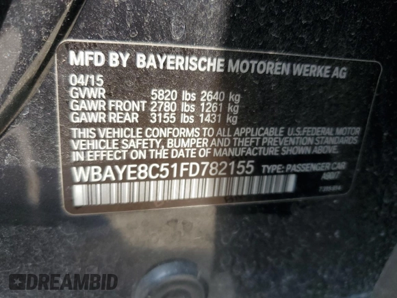 2015 BMW 7 Series 750Li z VIN WBAYE8C51FD782155, wystawiony jako Copart lot #54796505 z przebiegiem 112 772 mil mil oraz Szkoda całkowita • Salvage title. Historia ofert i sprzedaży dostępna na DreamBid. Obrazek 12.