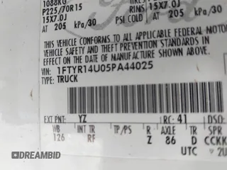 2005 Ford Ranger XL with VIN 1FTYR14U05PA44025, listed as a IAAI auction lot 41579743 with 145,113 mi miles and . Bid and sale history available at DreamBid. Image 9.