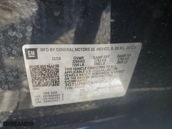 2018 GMC Sierra 1500 SLT with VIN 3GTU2NEC4JG633657, listed as a Copart auction lot 48747595 with 43,319 mi miles and Salvage Title. Bid and sale history available at carsss.com. Image 14.