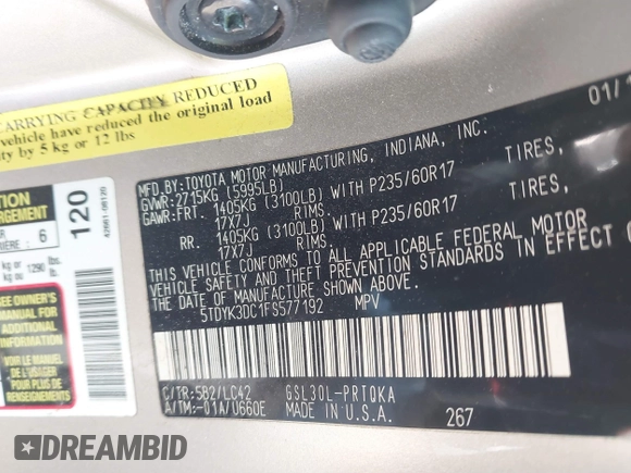 2015 Toyota Sienna XLE с VIN 5TDYK3DC1FS577192, выставлен на аукционе IAAI как лот 41823635 с пробегом 84 858 миль миль и . История ставок и продаж доступна на DreamBid. Изображение 9.