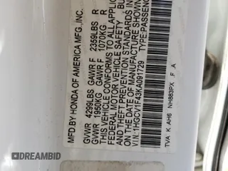 2019 Honda Accord EX z VIN 1HGCV1F43KA091729, wystawiony jako Copart lot #55897535 z przebiegiem 188 932 mil mil oraz Szkoda całkowita • Salvage title. Historia ofert i sprzedaży dostępna na DreamBid. Obrazek 12.