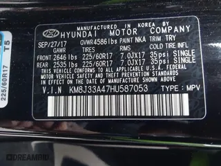 2017 Hyundai Tucson SE Plus with VIN KM8J33A47HU587053, listed as a IAAI auction lot 41516450 with 1 mi miles. Bid and sale history available at carsss.com. Image 9.