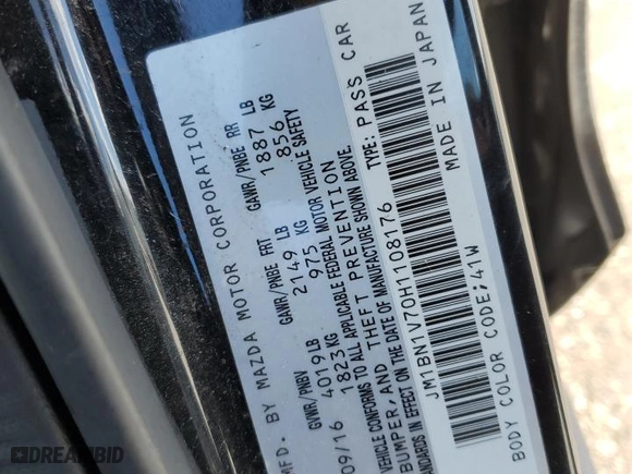 2017 Mazda Mazda3 4-Door Touring with VIN JM1BN1V70H1108176, listed as a Copart auction lot 48540845 with 97,674 mi miles and Salvage Title. Bid and sale history available at carsss.com. Image 14.