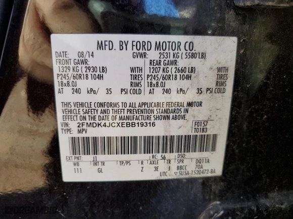 2014 Ford Edge SEL with VIN 2FMDK4JCXEBB19316, listed as a Copart auction lot 79005834 with 133,545 mi miles and Salvage Title. Bid and sale history available at carsss.com. Image 13.