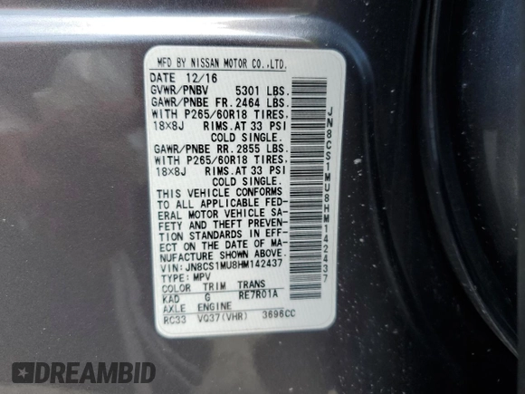 2017 Infiniti QX70 z VIN JN8CS1MU8HM142437, wystawiony jako Copart lot #66139144 z przebiegiem 104 241 mil mil oraz Szkoda całkowita • Salvage title. Historia ofert i sprzedaży dostępna na DreamBid. Obrazek 13.