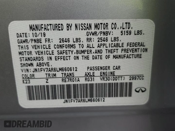 2020 Infiniti Q50 Red Sport 400 with VIN JN1FV7AR6LM660612, listed as a Copart auction lot 86182594 with 82,737 mi miles and Salvage Title. Bid and sale history available at carsss.com. Image 14.