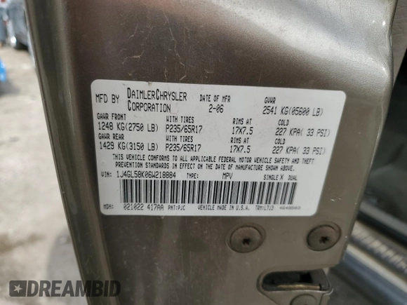 2006 Jeep Liberty Limited with VIN 1J4GL58K06W218884, listed as a Copart auction lot 55830035 with 98,039 mi miles and Salvage title. Bid and sale history available at DreamBid. Image 13.