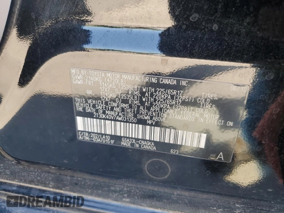 2010 Toyota RAV4 Limited с VIN 2T3DK4DV7AW031350, выставлен на аукционе Copart как лот 61459125 с пробегом 111 557 миль миль и Списание • Salvage title. История ставок и продаж доступна на DreamBid. Изображение 13.