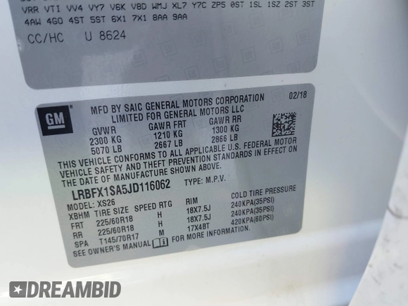 2018 Buick Envision Essence with VIN LRBFX1SA5JD116062, listed as a IAAI auction lot 41024608 with 79,492 mi miles. Bid and sale history available at carsss.com. Image 9.