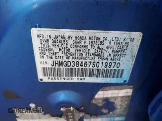 2007 Honda Fit with VIN JHMGD38467S019970, listed as a Copart auction lot 49509095 with 0 mi miles and Clean Title. Bid and sale history available at carsss.com. Image 12.
