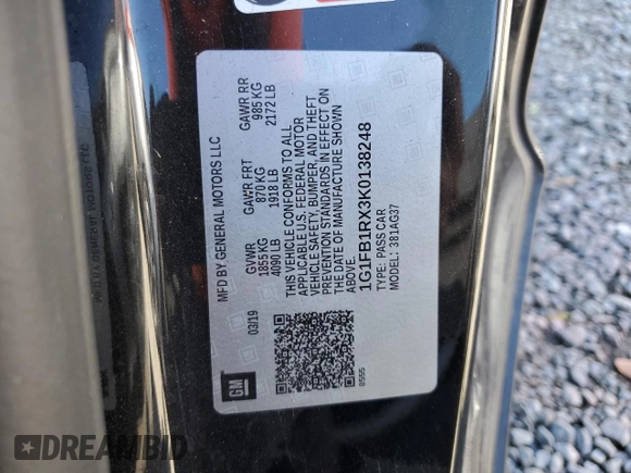2019 Chevrolet Camaro 1LS with VIN 1G1FB1RX3K0138248, listed as a Copart auction lot 48190235 with 100,337 mi miles and Clean Title. Bid and sale history available at carsss.com. Image 12.