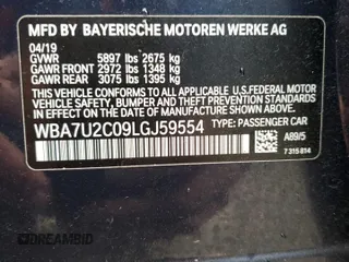 2020 BMW 7 Series 750i xDrive with VIN WBA7U2C09LGJ59554, listed as a Copart auction lot 42056323 with 56,101 mi miles. Bid and sale history available at carsss.com. Image 12.