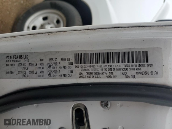 2016 Ram 1500 Express with VIN 1C6RR6FT9GS242177, listed as a Copart auction lot 62063095 with 41,077 mi miles and Salvage title. Bid and sale history available at DreamBid. Image 12.